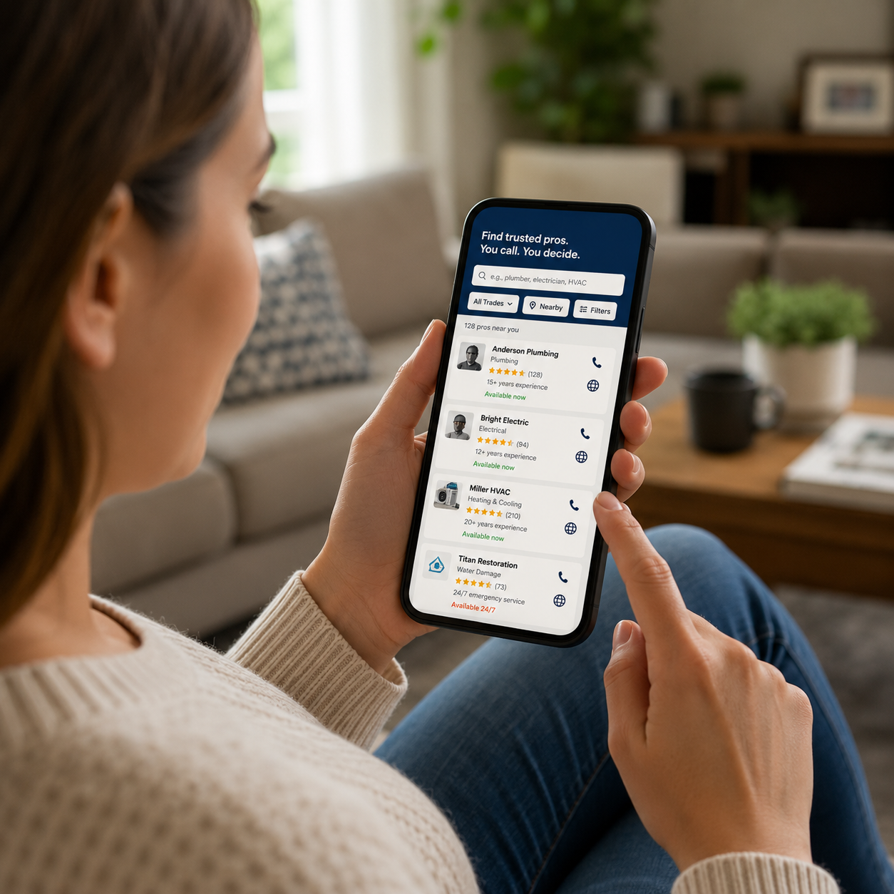 Homeowner calling a verified pro through Florida Trade Specialists